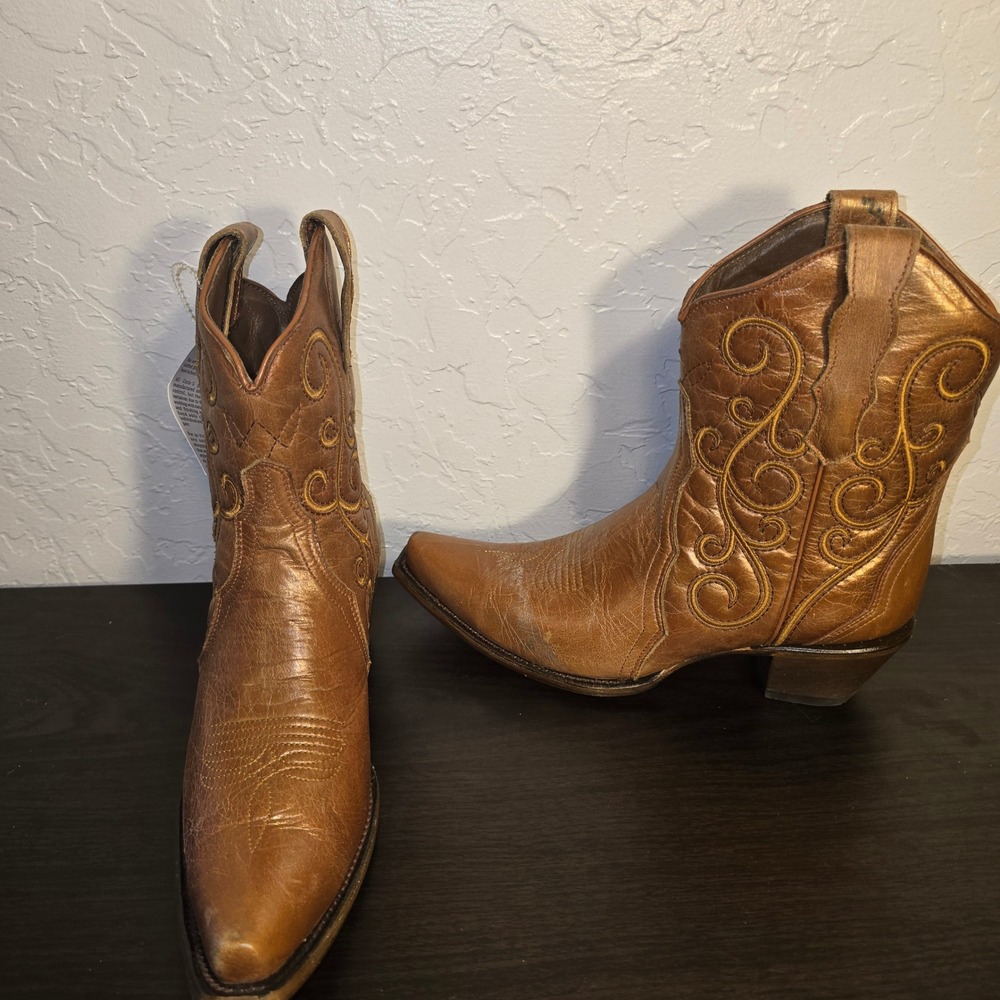 Circle G by Corral Western Ankle Boots 10 Women Brown Embroidered L6235 Snip Toe